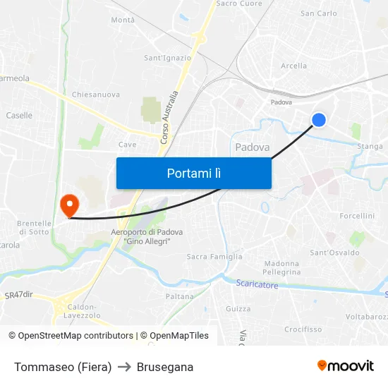 Tommaseo (Fiera) to Brusegana map