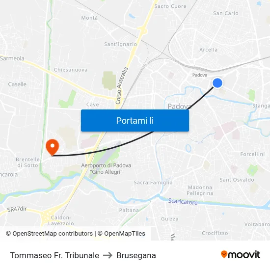 Tommaseo Fr. Tribunale to Brusegana map