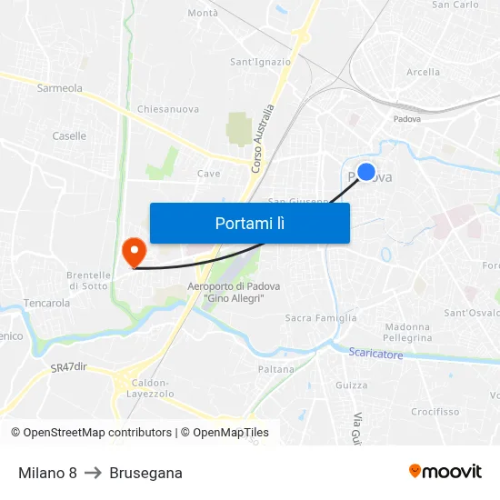 Milano 8 to Brusegana map