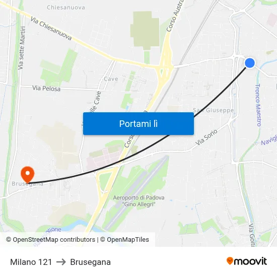 Milano 121 to Brusegana map