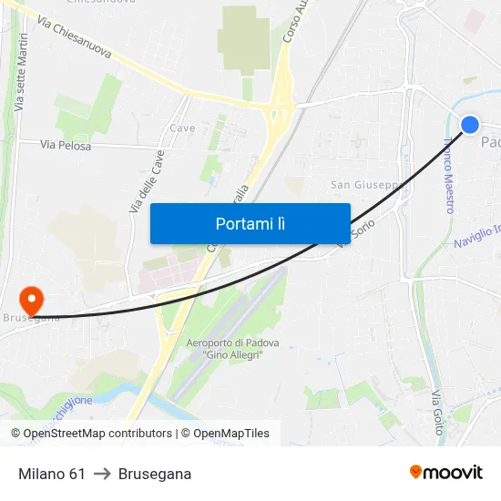 Milano 61 to Brusegana map