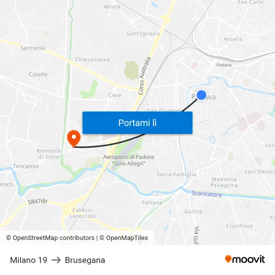 Milano 19 to Brusegana map