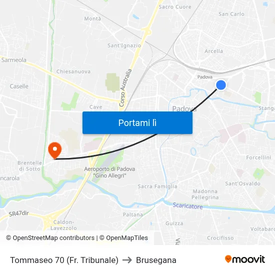 Tommaseo 70 (Fr. Tribunale) to Brusegana map