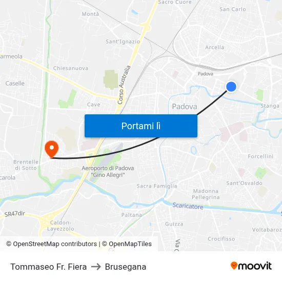 Tommaseo Fr. Fiera to Brusegana map