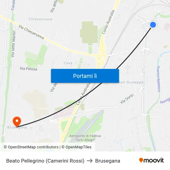 Beato Pellegrino (Camerini Rossi) to Brusegana map
