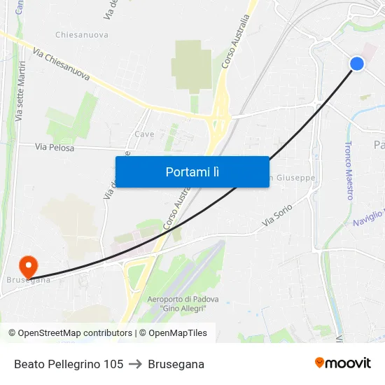 Beato Pellegrino 105 to Brusegana map
