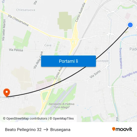 Beato Pellegrino 32 to Brusegana map