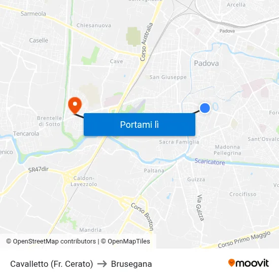 Cavalletto (Fr. Cerato) to Brusegana map