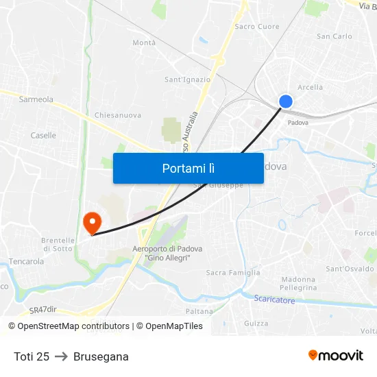 Toti 25 to Brusegana map