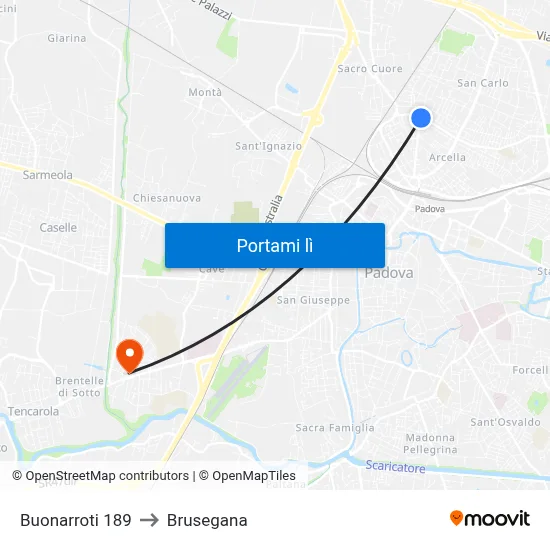 Buonarroti 189 to Brusegana map