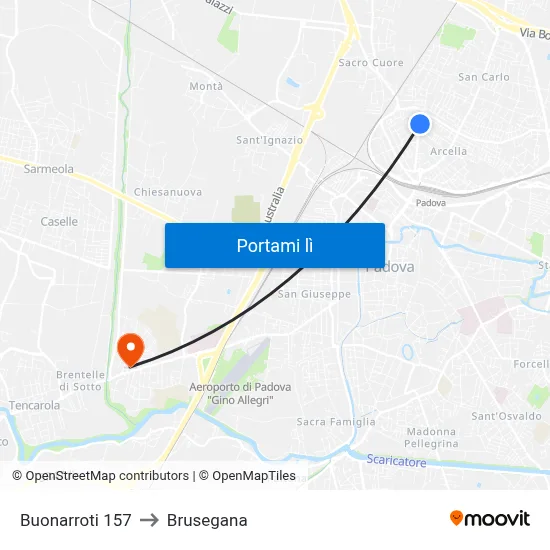 Buonarroti 157 to Brusegana map