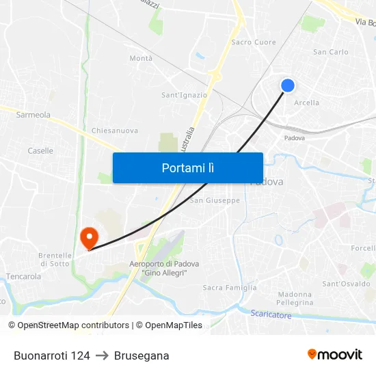 Buonarroti 124 to Brusegana map