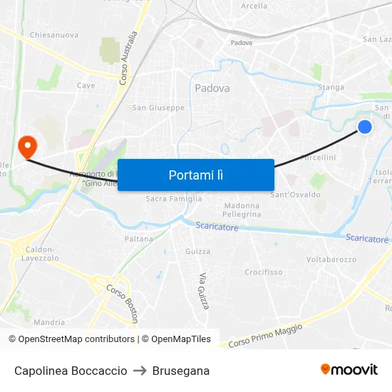 Capolinea Boccaccio to Brusegana map