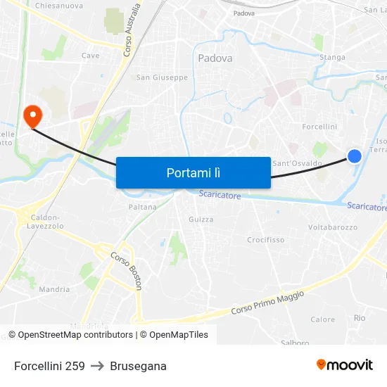Forcellini 259 to Brusegana map