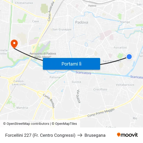 Forcellini 227 (Fr. Centro Congressi) to Brusegana map