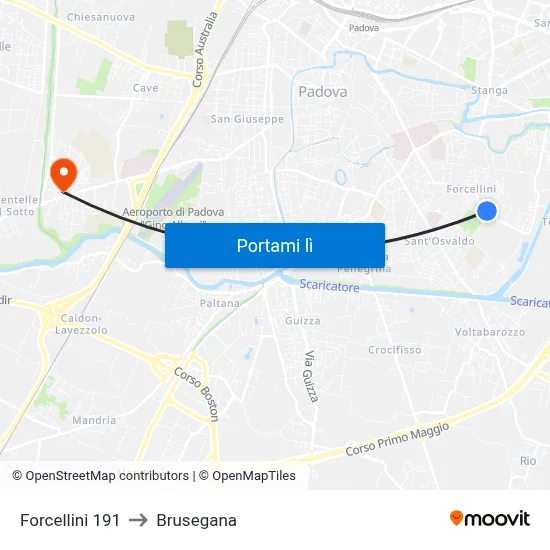 Forcellini 191 to Brusegana map