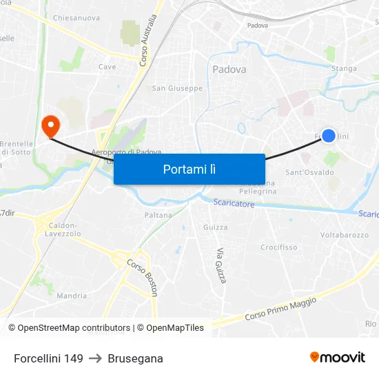 Forcellini 149 to Brusegana map