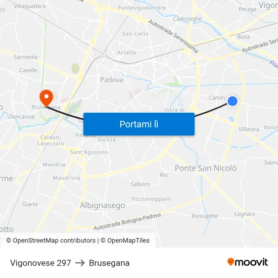 Vigonovese 297 to Brusegana map