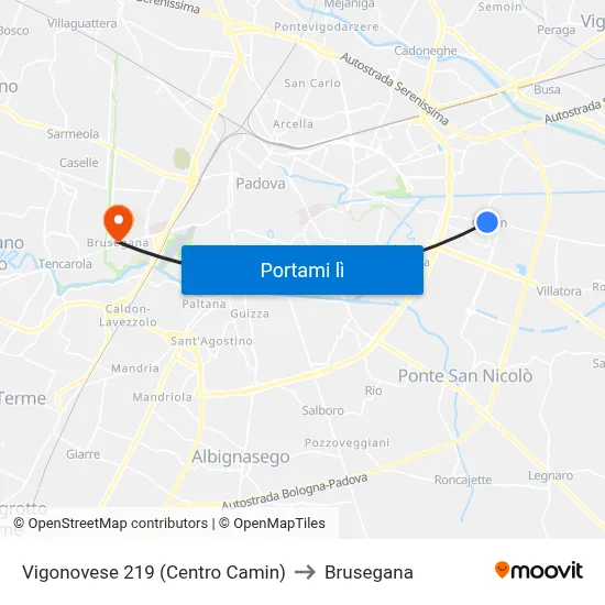 Vigonovese 219 (Centro Camin) to Brusegana map
