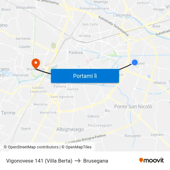 Vigonovese 141 (Villa Berta) to Brusegana map
