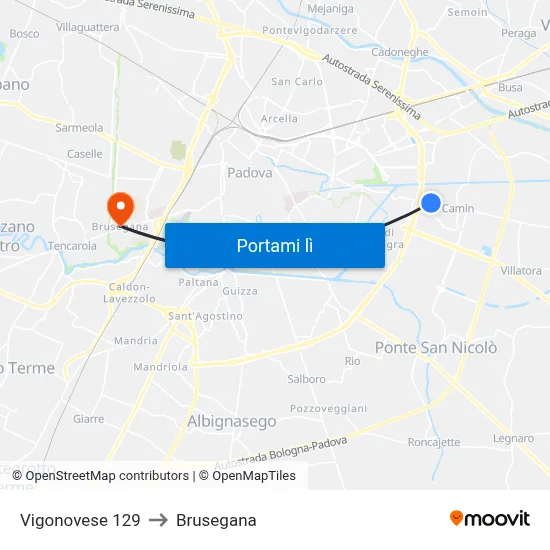Vigonovese 129 to Brusegana map