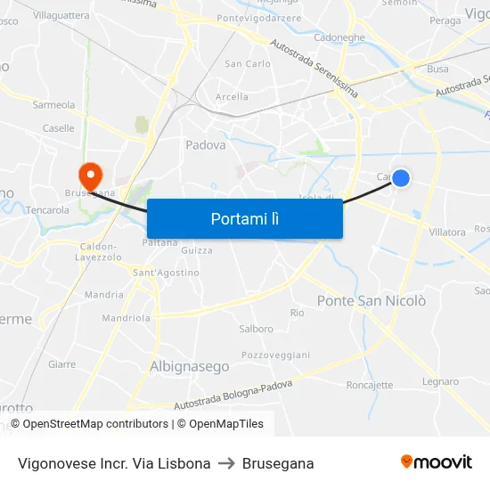 Vigonovese Incr. Via Lisbona to Brusegana map