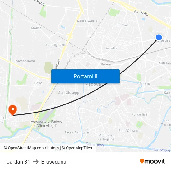 Cardan 31 to Brusegana map