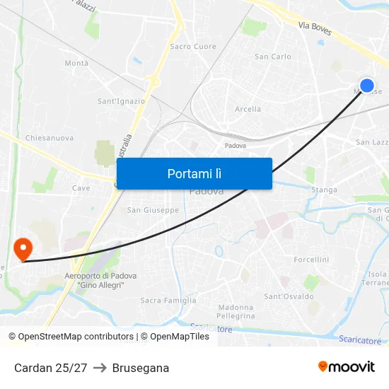 Cardan 25/27 to Brusegana map