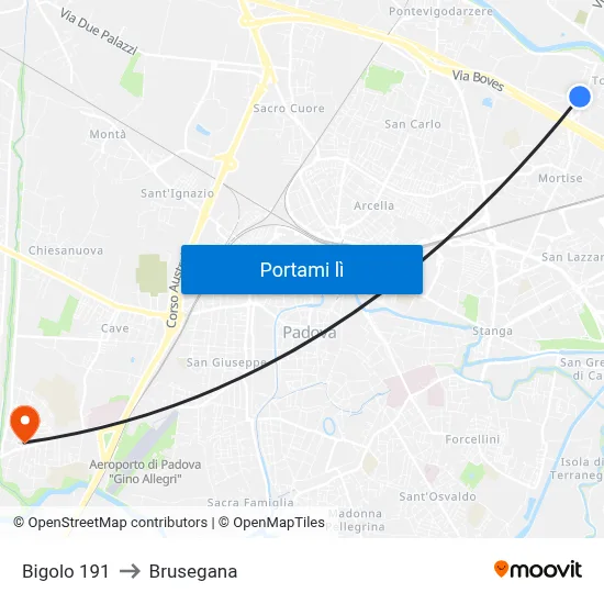 Bigolo 191 to Brusegana map