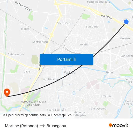 Mortise (Rotonda) to Brusegana map
