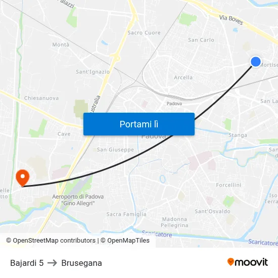 Bajardi 5 to Brusegana map