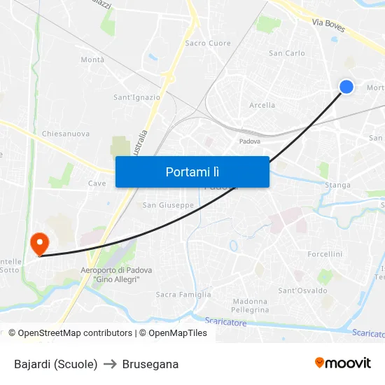 Bajardi (Scuole) to Brusegana map