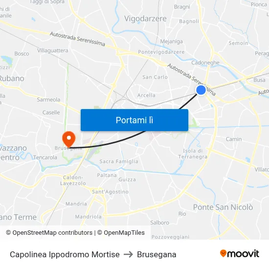 Capolinea Ippodromo Mortise to Brusegana map