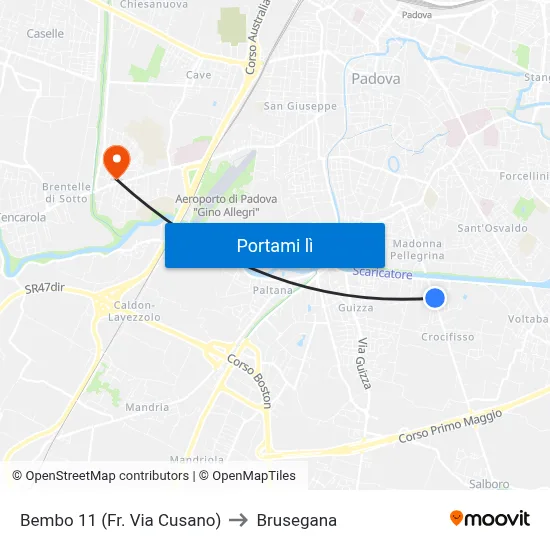 Bembo 11 (Fr. Via Cusano) to Brusegana map