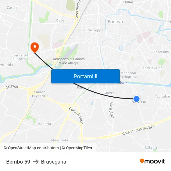 Bembo 59 to Brusegana map