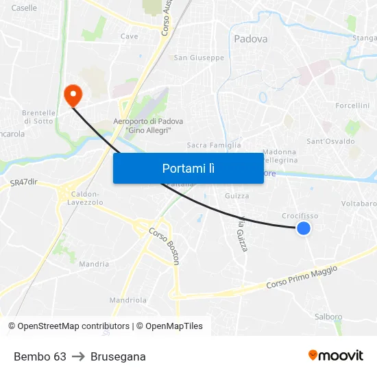 Bembo 63 to Brusegana map