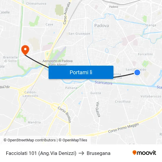 Facciolati 101 (Ang.Via Denizzi) to Brusegana map