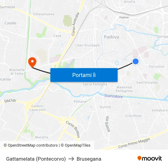 Gattamelata (Pontecorvo) to Brusegana map