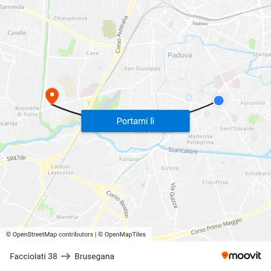 Facciolati 38 to Brusegana map