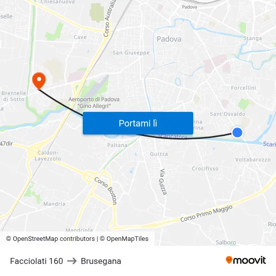 Facciolati 160 to Brusegana map