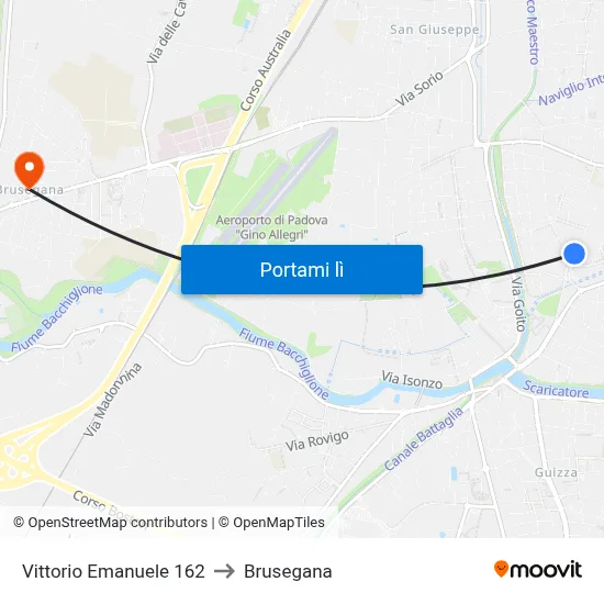 Vittorio Emanuele 162 to Brusegana map