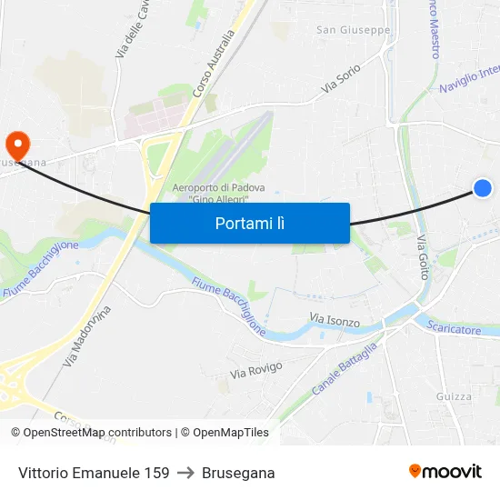 Vittorio Emanuele 159 to Brusegana map