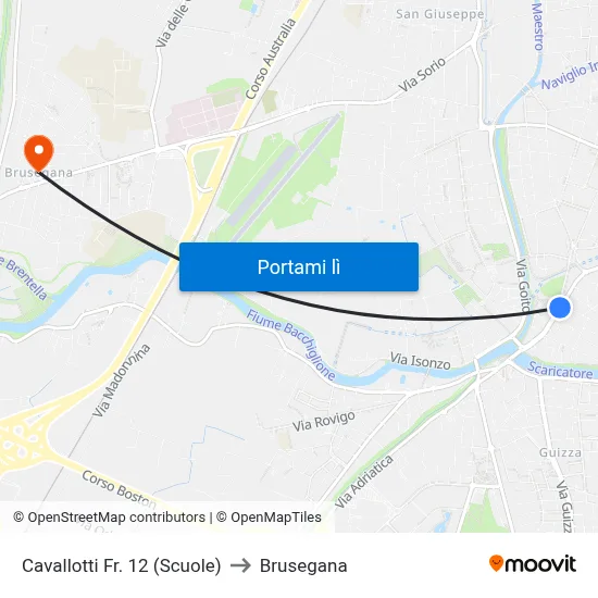 Cavallotti Fr. 12 (Scuole) to Brusegana map