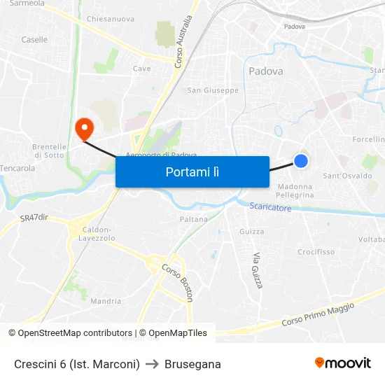 Crescini 6  (Ist. Marconi) to Brusegana map