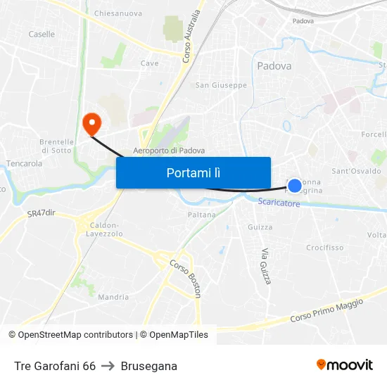 Tre Garofani 66 to Brusegana map