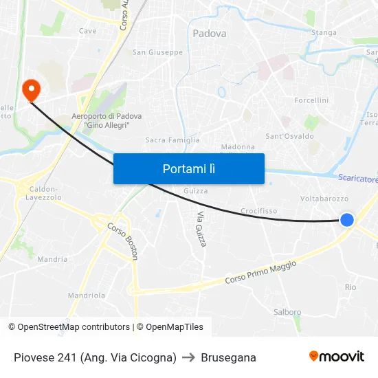 Piovese 241 (Ang. Via Cicogna) to Brusegana map
