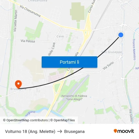 Volturno 18 (Ang. Melette) to Brusegana map