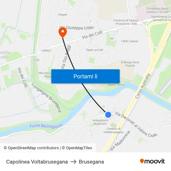 Capolinea Voltabrusegana to Brusegana map