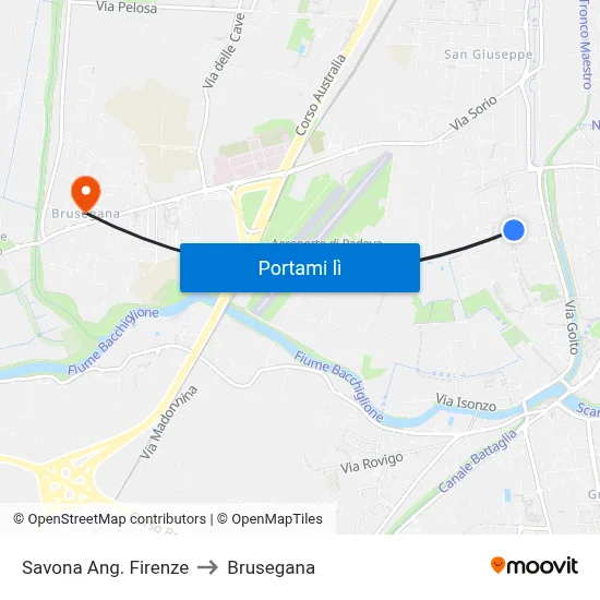 Savona Ang. Firenze to Brusegana map