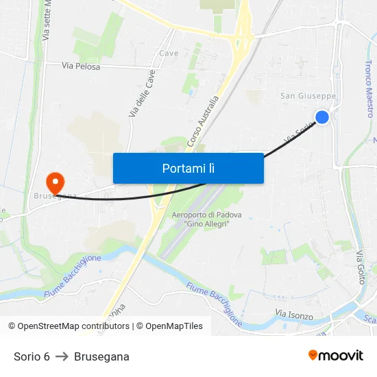 Sorio 6 to Brusegana map